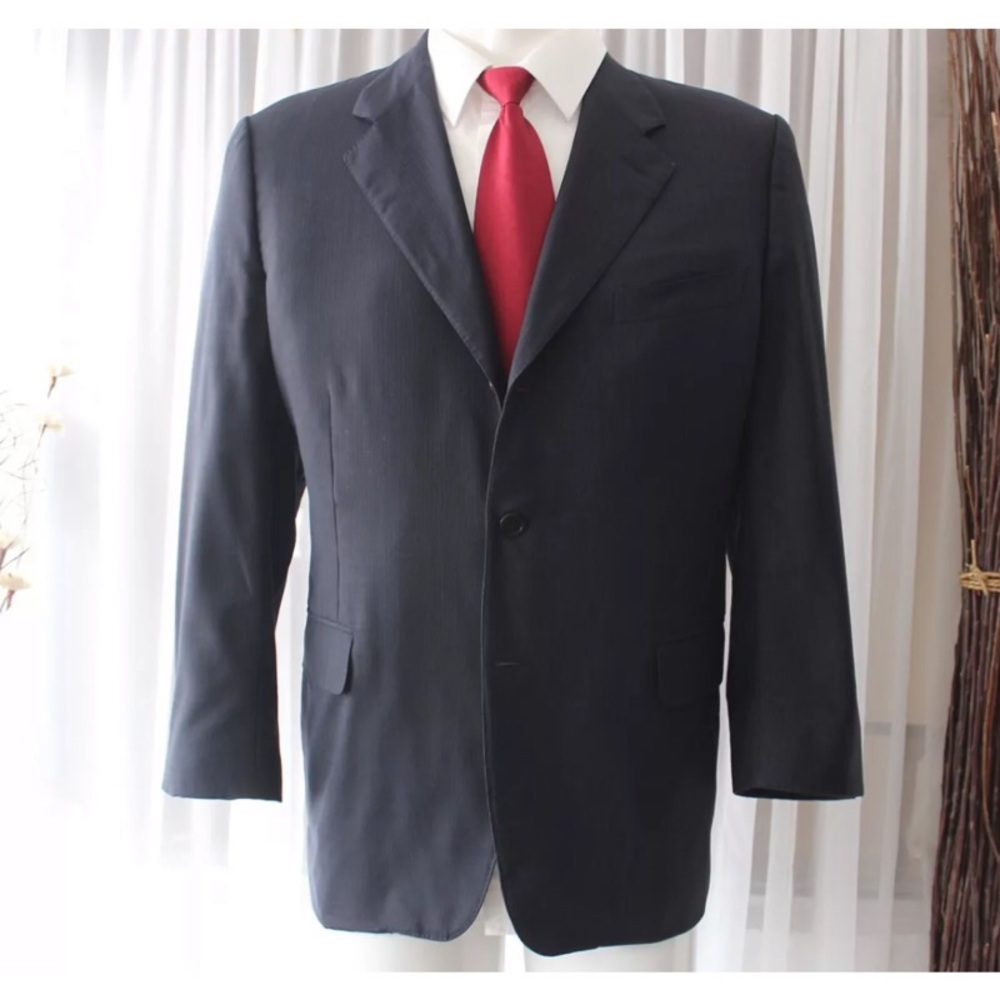 Canali Italian Black & Navy Wool Luxury Jacket 44S